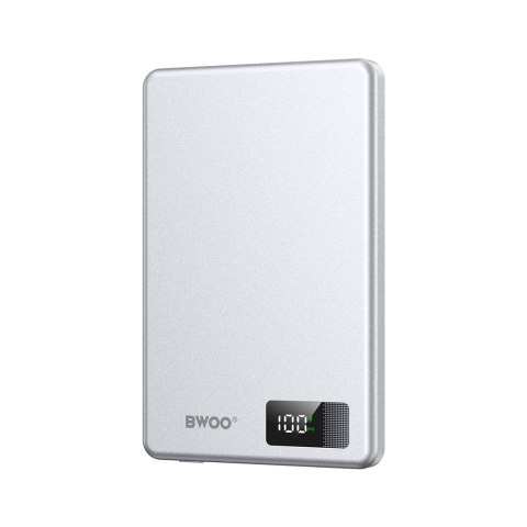 BWOO power bank magnetyczny P75 PD 20W 5000 mAh z wyświetlaczem i portem USB-C srebrny