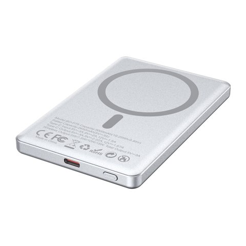 BWOO power bank magnetyczny P75 PD 20W 5000 mAh z wyświetlaczem i portem USB-C srebrny