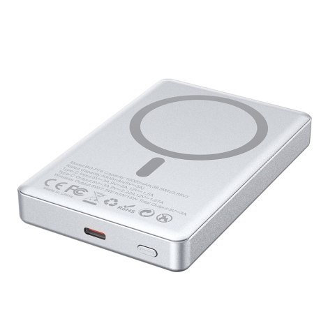 BWOO power bank magnetyczny P76 PD 20W 10000 mAh z wyświetlaczem i portem USB-C srebrny
