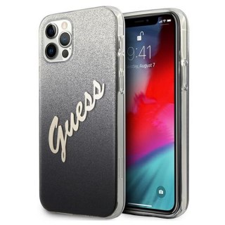 Guess nakładka do iPhone 12 / 12 Pro 6,1" GUHCP12MPCUGLSBK czarna hard case Glitter Gradient Script