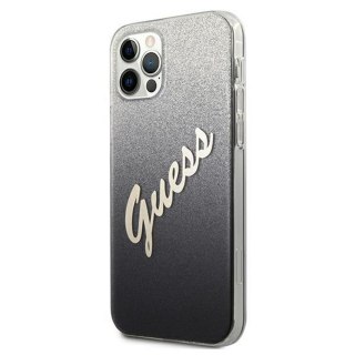 Guess nakładka do iPhone 12 / 12 Pro 6,1" GUHCP12MPCUGLSBK czarna hard case Glitter Gradient Script