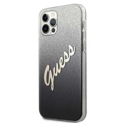 Guess nakładka do iPhone 12 / 12 Pro 6,1" GUHCP12MPCUGLSBK czarna hard case Glitter Gradient Script