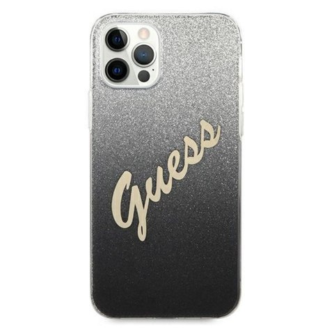 Guess nakładka do iPhone 12 / 12 Pro 6,1" GUHCP12MPCUGLSBK czarna hard case Glitter Gradient Script