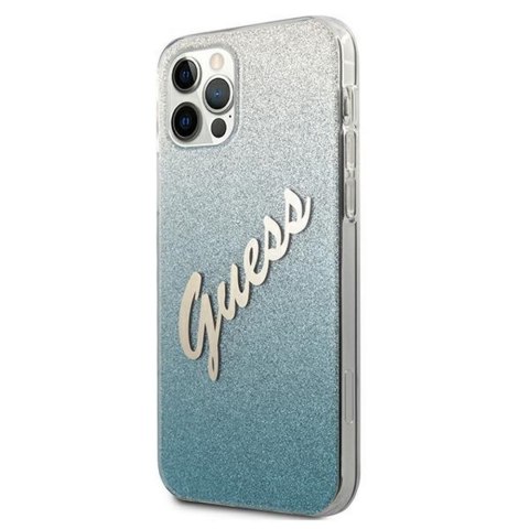 Guess nakładka do iPhone 12 / 12 Pro 6,1" GUHCP12MPCUGLSBL niebieska hard case Glitter Gradient Script