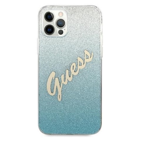Guess nakładka do iPhone 12 / 12 Pro 6,1" GUHCP12MPCUGLSBL niebieska hard case Glitter Gradient Script