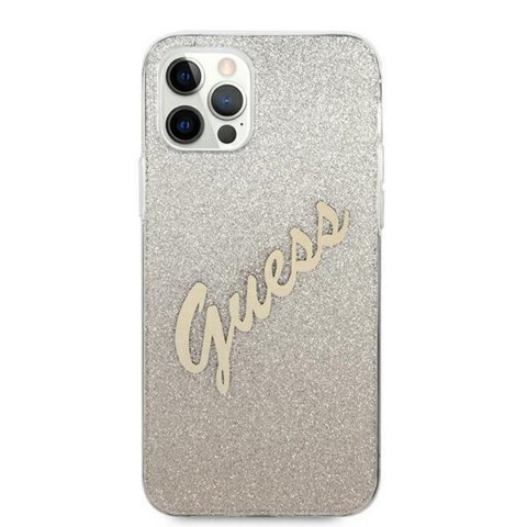 Guess nakładka do iPhone 12 / 12 Pro 6,1" GUHCP12MPCUGLSGO złota hard case Glitter Gradient Script
