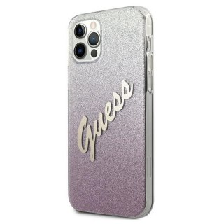 Guess nakładka do iPhone 12 / 12 Pro 6,1" GUHCP12MPCUGLSPI różowa hard case Glitter Gradient Script
