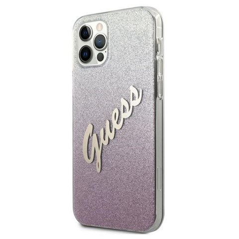 Guess nakładka do iPhone 12 / 12 Pro 6,1" GUHCP12MPCUGLSPI różowa hard case Glitter Gradient Script