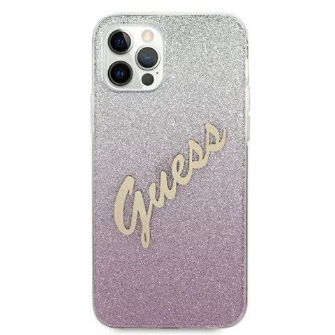 Guess nakładka do iPhone 12 / 12 Pro 6,1" GUHCP12MPCUGLSPI różowa hard case Glitter Gradient Script