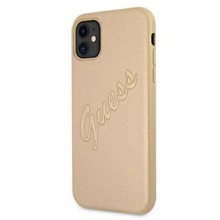 Guess nakładka do iPhone 12 Pro Max 6,7" GUHCP12LRSAVSLG złota hard case Saffiano Vintage Script