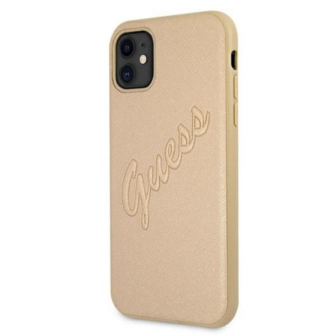 Guess nakładka do iPhone 12 Pro Max 6,7" GUHCP12LRSAVSLG złota hard case Saffiano Vintage Script