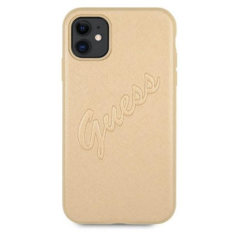 Guess nakładka do iPhone 12 Pro Max 6,7" GUHCP12LRSAVSLG złota hard case Saffiano Vintage Script