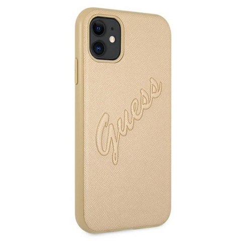 Guess nakładka do iPhone 12 Pro Max 6,7" GUHCP12LRSAVSLG złota hard case Saffiano Vintage Script