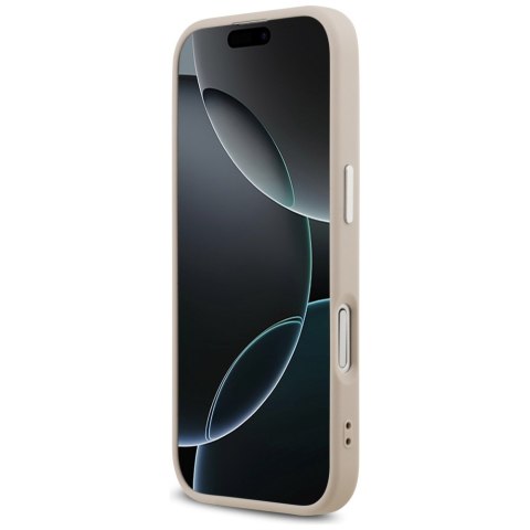 Guess Nakładka Magsafe PU Leather Case With Triangle Logo Silver Metal Camera Frame Do iPhone 17 Różowa