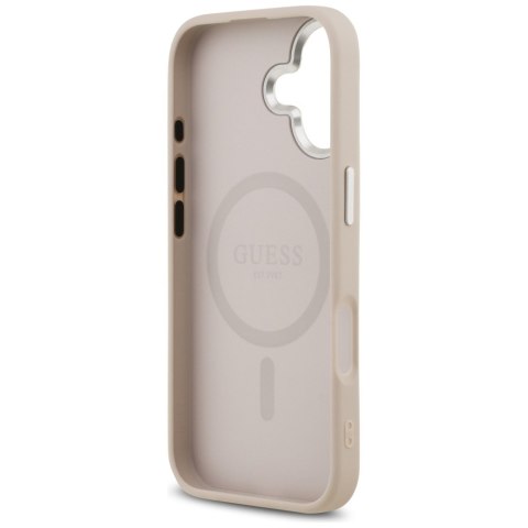 Guess Nakładka Magsafe PU Leather Case With Triangle Logo Silver Metal Camera Frame Do iPhone 17 Różowa