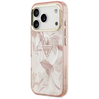 Guess Nakładka Magsafe Pc TPU Case Jungle Tonal Pattern With Printed Logo Triangle And Metal Camera Frame Do iPhone 17 Pro Różow