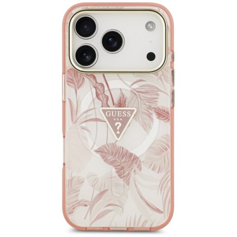 Guess Nakładka Magsafe Pc TPU Case Jungle Tonal Pattern With Printed Logo Triangle And Metal Camera Frame Do iPhone 17 Pro Różow