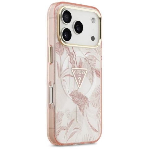 Guess Nakładka Magsafe Pc TPU Case Jungle Tonal Pattern With Printed Logo Triangle And Metal Camera Frame Do iPhone 17 Pro Różow