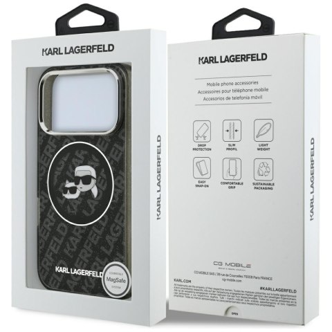 Karl Lagerfeld nakładka Magsafe IML glitter case metal camera frame and buttons Karl and Choupette heads on KL repeated logo do 