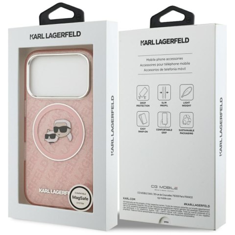 Karl Lagerfeld nakładka Magsafe IML glitter case metal camera frame and buttons Karl and Choupette heads on KL repeated logo do 