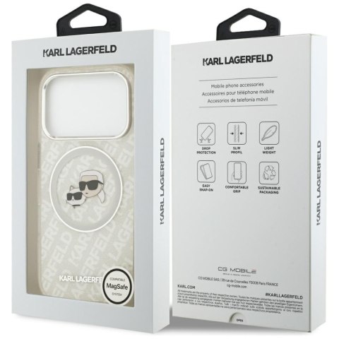 Karl Lagerfeld nakładka Magsafe IML glitter case metal camera frame and buttons Karl and Choupette heads on KL repeated logo do 