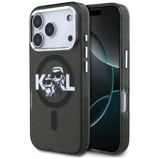 Karl Lagerfeld nakładka Magsafe IML glitter case metal camera frame and buttons Karl and Choupette sketch logo do iPhone 17 Pro 