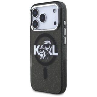 Karl Lagerfeld nakładka Magsafe IML glitter case metal camera frame and buttons Karl and Choupette sketch logo do iPhone 17 Pro 