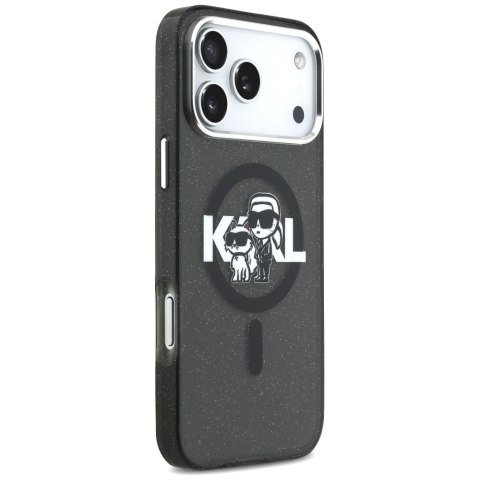 Karl Lagerfeld nakładka Magsafe IML glitter case metal camera frame and buttons Karl and Choupette sketch logo do iPhone 17 Pro 