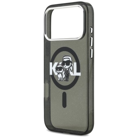 Karl Lagerfeld nakładka Magsafe IML glitter case metal camera frame and buttons Karl and Choupette sketch logo do iPhone 17 Pro 