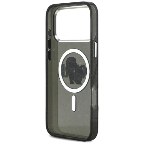 Karl Lagerfeld nakładka Magsafe IML glitter case metal camera frame and buttons Karl and Choupette sketch logo do iPhone 17 Pro 