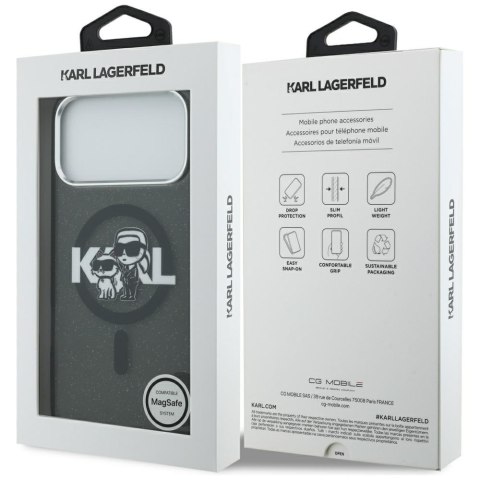 Karl Lagerfeld nakładka Magsafe IML glitter case metal camera frame and buttons Karl and Choupette sketch logo do iPhone 17 Pro 