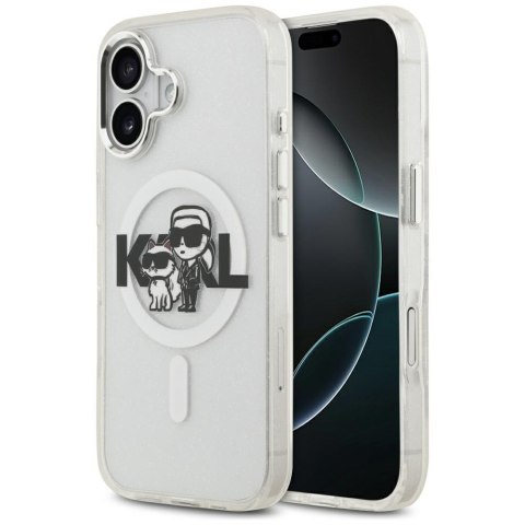 Karl Lagerfeld nakładka Magsafe IML glitter case metal camera frame and buttons Karl and Choupette sketch logo do iPhone 17 czar