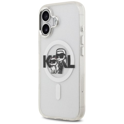 Karl Lagerfeld nakładka Magsafe IML glitter case metal camera frame and buttons Karl and Choupette sketch logo do iPhone 17 czar