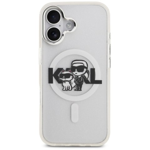 Karl Lagerfeld nakładka Magsafe IML glitter case metal camera frame and buttons Karl and Choupette sketch logo do iPhone 17 czar
