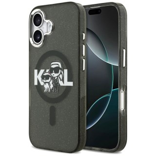 Karl Lagerfeld nakładka Magsafe IML glitter case metal camera frame and buttons Karl and Choupette sketch logo do iPhone 17 tran