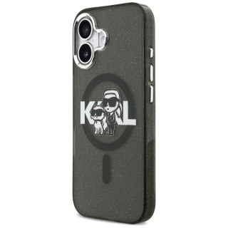Karl Lagerfeld nakładka Magsafe IML glitter case metal camera frame and buttons Karl and Choupette sketch logo do iPhone 17 tran