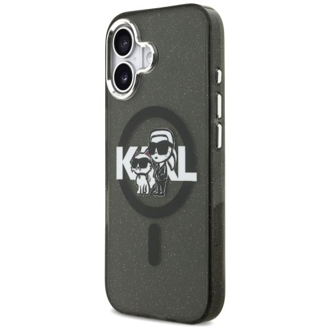 Karl Lagerfeld nakładka Magsafe IML glitter case metal camera frame and buttons Karl and Choupette sketch logo do iPhone 17 tran