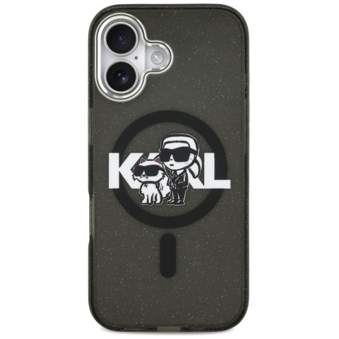 Karl Lagerfeld nakładka Magsafe IML glitter case metal camera frame and buttons Karl and Choupette sketch logo do iPhone 17 tran