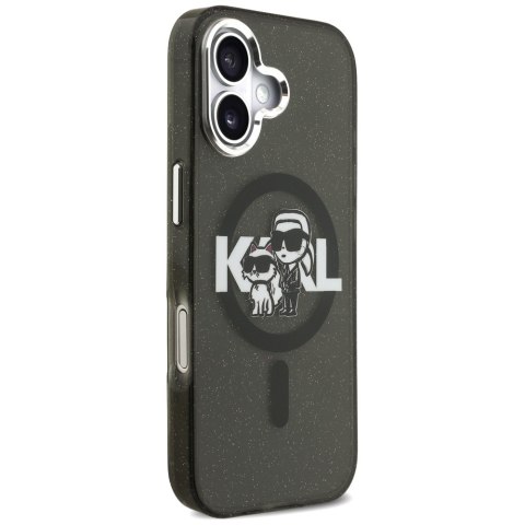 Karl Lagerfeld nakładka Magsafe IML glitter case metal camera frame and buttons Karl and Choupette sketch logo do iPhone 17 tran