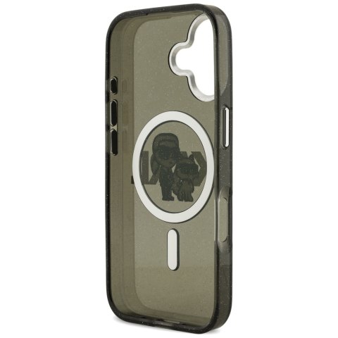 Karl Lagerfeld nakładka Magsafe IML glitter case metal camera frame and buttons Karl and Choupette sketch logo do iPhone 17 tran
