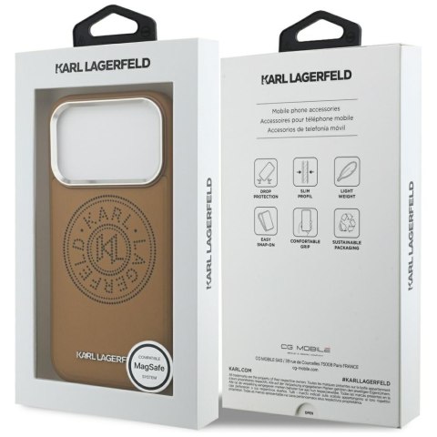 Karl Lagerfeld nakładka Magsafe PU case with Karl round point logo metal camera buttons and logo do iPhone 17 Pro brązowa