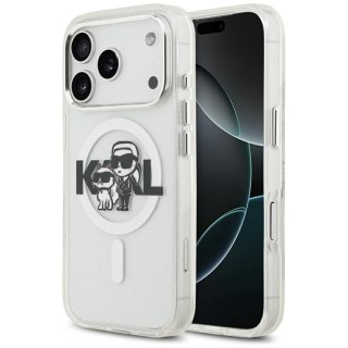 Karl Lagerfeld nakładka Magsafe IML glitter case metal camera frame and buttons Karl and Choupette sketch logo do iPhone 17 Pro 