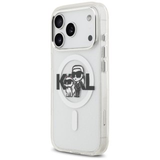 Karl Lagerfeld nakładka Magsafe IML glitter case metal camera frame and buttons Karl and Choupette sketch logo do iPhone 17 Pro 