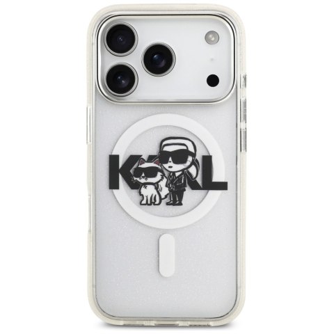 Karl Lagerfeld nakładka Magsafe IML glitter case metal camera frame and buttons Karl and Choupette sketch logo do iPhone 17 Pro 