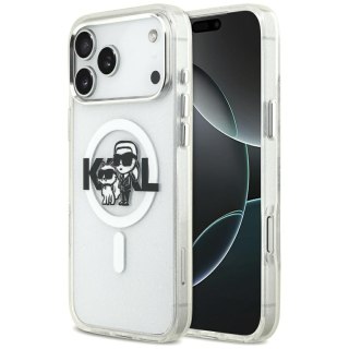 Karl Lagerfeld nakładka Magsafe IML glitter case metal camera frame and buttons Karl and Choupette sketch logo do iPhone 17 Pro 