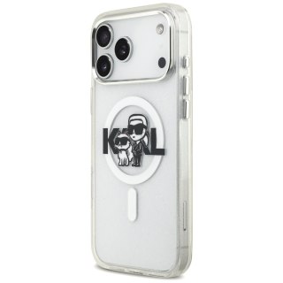 Karl Lagerfeld nakładka Magsafe IML glitter case metal camera frame and buttons Karl and Choupette sketch logo do iPhone 17 Pro 