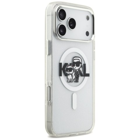 Karl Lagerfeld nakładka Magsafe IML glitter case metal camera frame and buttons Karl and Choupette sketch logo do iPhone 17 Pro 