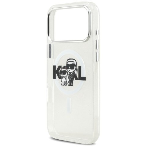 Karl Lagerfeld nakładka Magsafe IML glitter case metal camera frame and buttons Karl and Choupette sketch logo do iPhone 17 Pro 