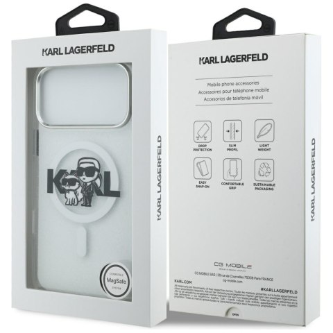 Karl Lagerfeld nakładka Magsafe IML glitter case metal camera frame and buttons Karl and Choupette sketch logo do iPhone 17 Pro 