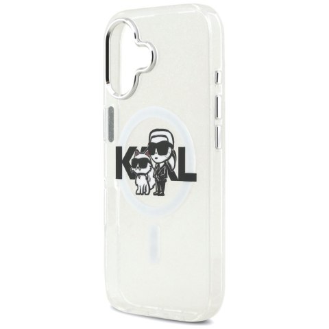 Karl Lagerfeld nakładka Magsafe IML glitter case metal camera frame and buttons Karl and Choupette sketch logo do iPhone 17 czar